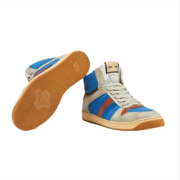 NIB Authentic Gucci Men's Screener High-Top Sneakers Leather with Nubuck 8 - Picture 1 of 6